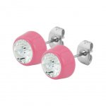 Round Flat Earring mit SWAROVSKI Kristallen - Pink -...