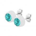 Round Flat Earring mit SWAROVSKI Kristallen - weiß - Blue...
