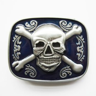 Gürtelschnalle blauer Piraten Skull - Jolly Roger - Totenkopf - Pirate Buckle