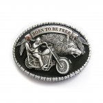 Gürtelschnalle - Born to be free - mit Wolf - Biker Buckle