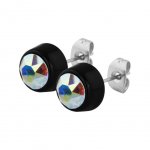 Round Flat Earring mit SWAROVSKI Kristallen - schwarz -...