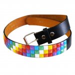 Schwarzer Nietengürtel - Nieten Regenbogen schräg ohne schwarz M [Medium]