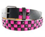 Schwarzer Nietengürtel - Nieten pink-schwarz kariert M [Medium]