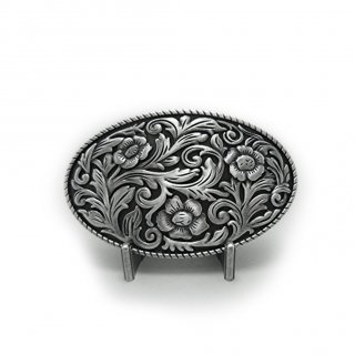 Gürtelschnalle - Western Blumen Ranken - Flowers Vintage Buckle - Silber